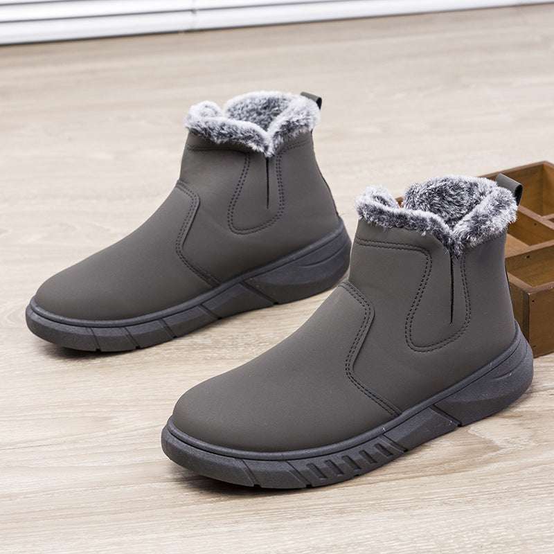 Winter Snow Boots Men V Cutout Shoes With Plush Ankle Boots - globaltradeleader