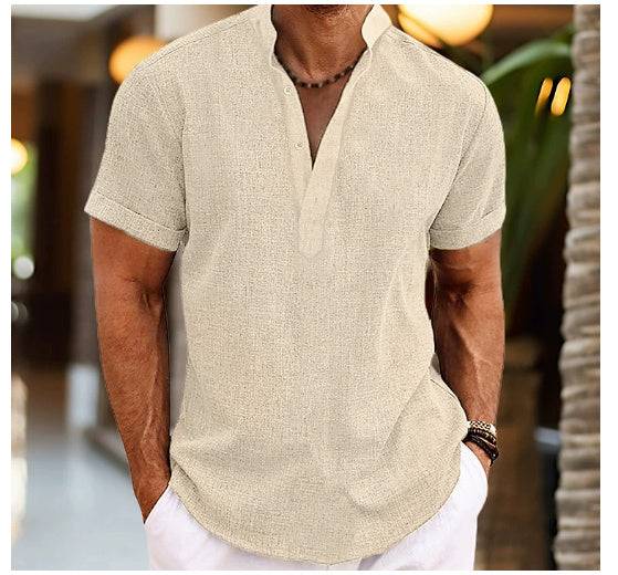 Summer Men's Retro Short Sleeve Stand Collar Top - globaltradeleader