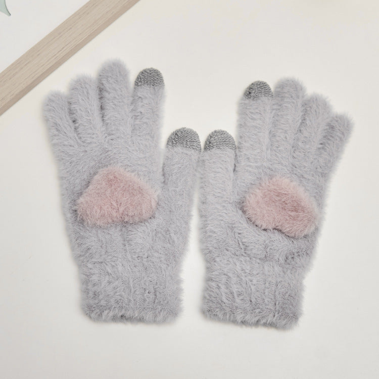 Autumn And Winter Women's Touch Screen Knitted Mink Velvet Thickened Gloves - globaltradeleader