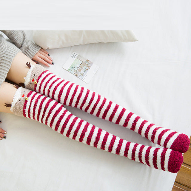 Christmas Long Socks Winter Women Striped Stockings New - globaltradeleader