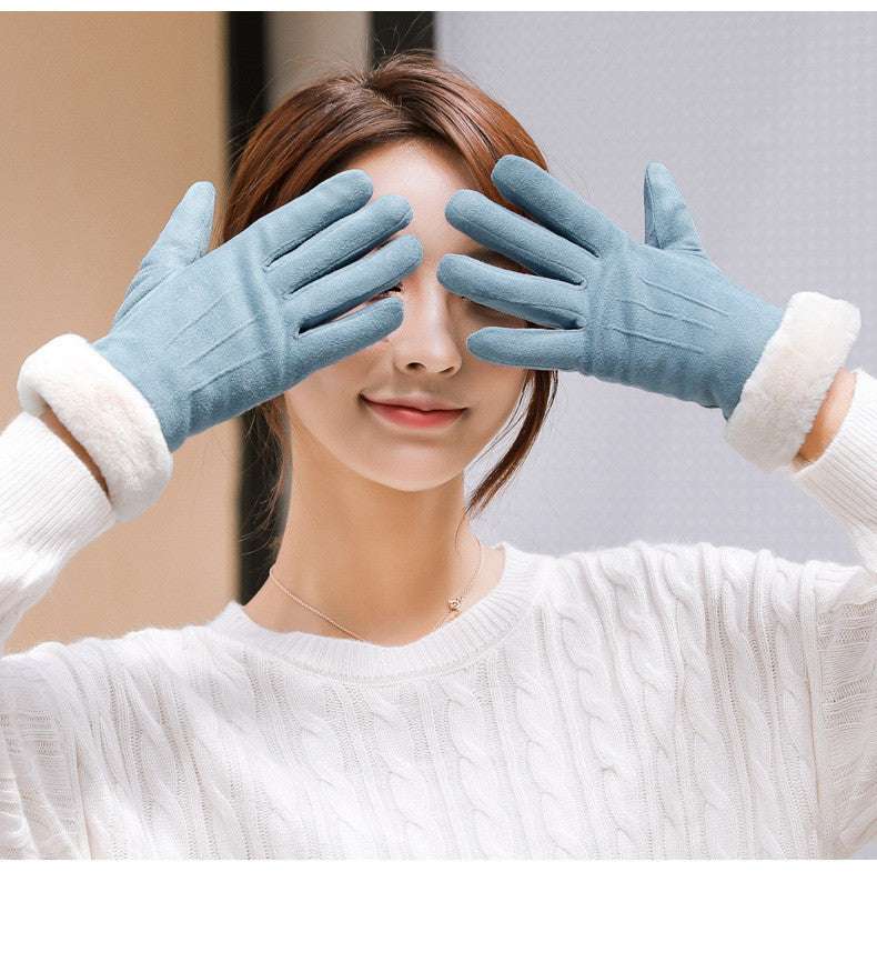 Women's Autumn Winter Touch Screen Plus Suede Warm Ski Gloves - globaltradeleader