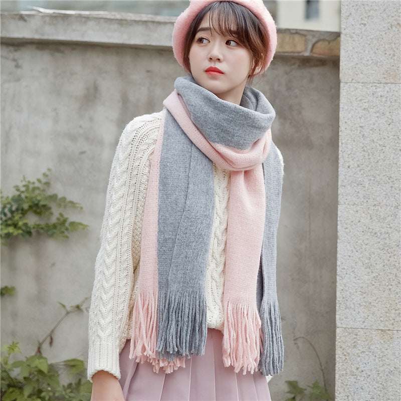 Men's And Women's Korean-style Cashmere Color Matching Scarf Solid Color Shawl - globaltradeleader