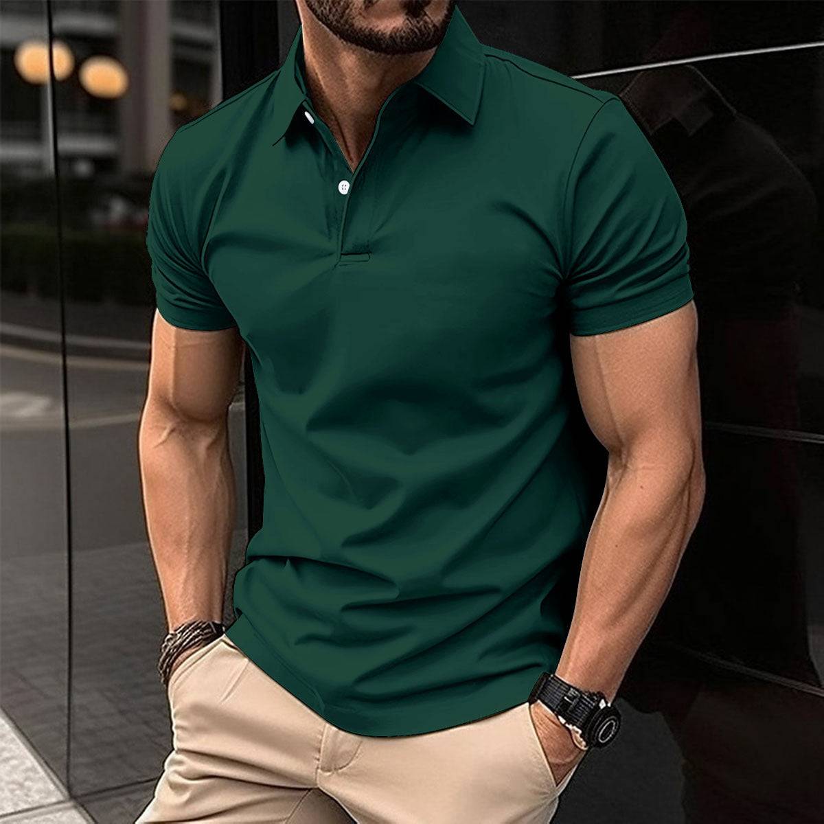 Summer Short Sleeve Polo Shirt Men Solid Color Button Lapel Buttono Top - globaltradeleader
