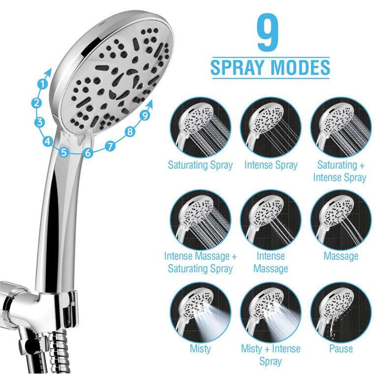 Stainless Steel Top Spray With Extension Rod 9 Function Handheld Dual Shower Set - globaltradeleader