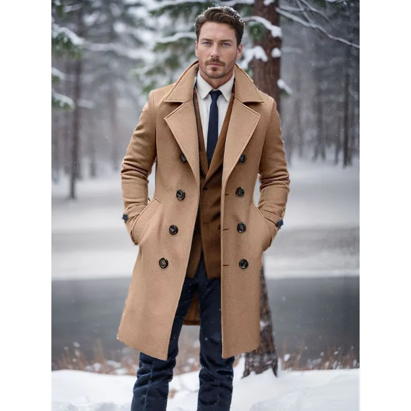 Mid-length Double-breasted Men's Slim-fit Woolen Coat - globaltradeleader