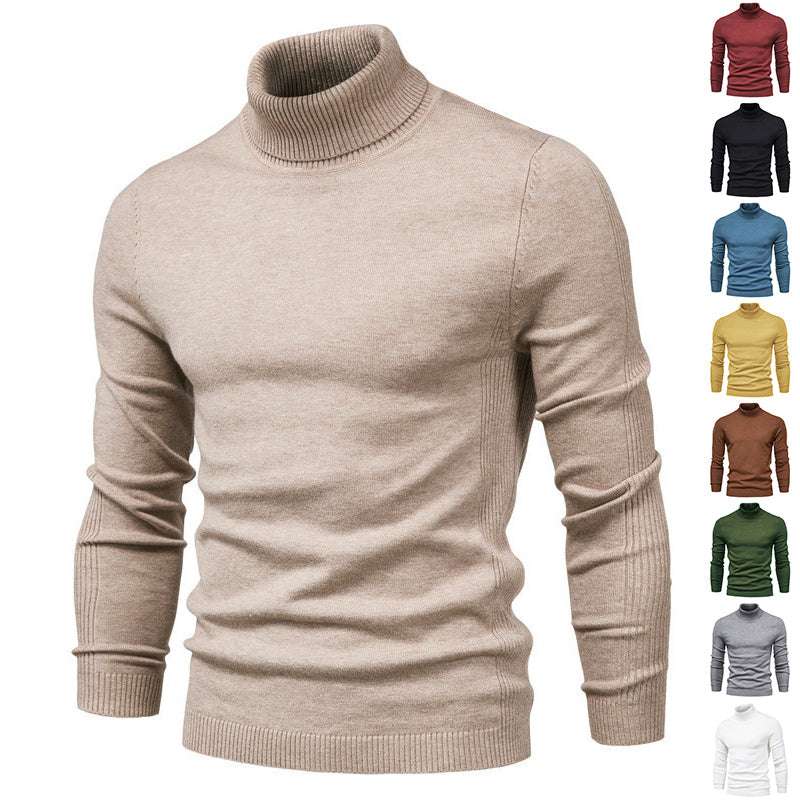 Men's Solid Color Slim Pullover Turtleneck Sweater Winter Casual Tops Clothing - globaltradeleader