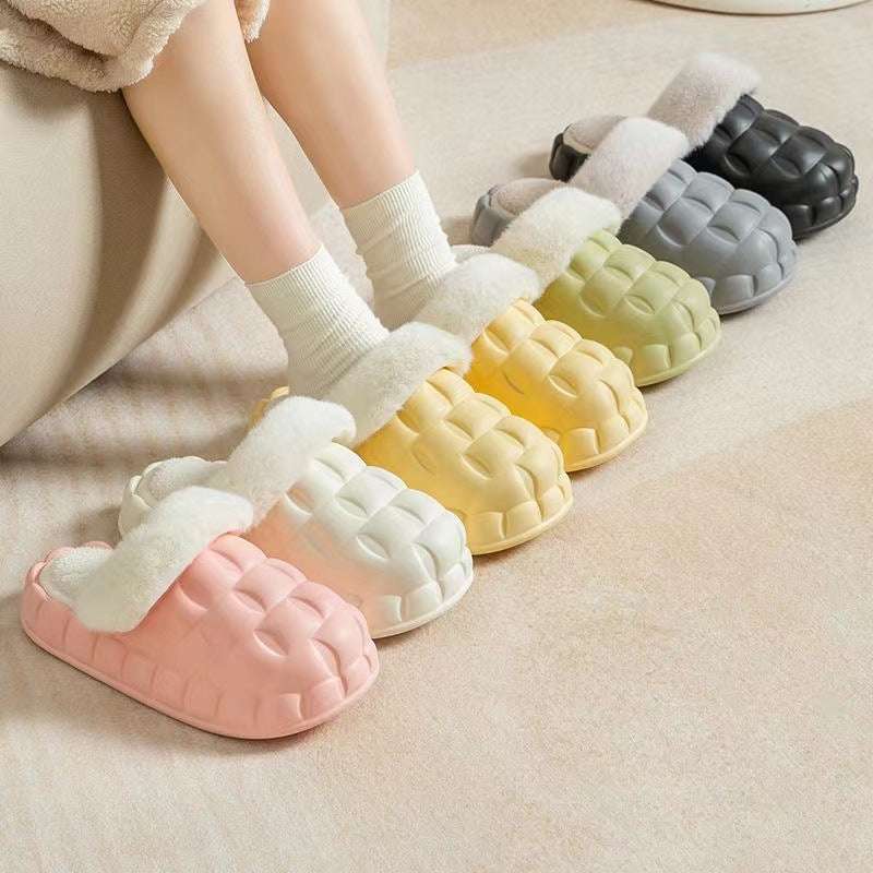 Fuzzy Slippers Women Winter Bedroom Indoor Shoes With Detachable Heel - globaltradeleader