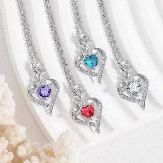Rose Heart-shaped Necklace With Rhinestones Fashion Everlasting Flower Love Necklace For Women Valentine's Day Gift - globaltradeleader