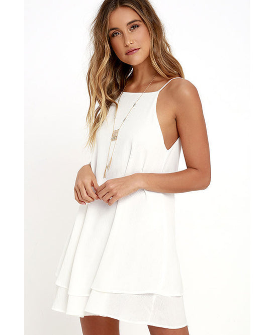 Solid Color Loose Dress Large Swing Backless Suspender Dress - globaltradeleader