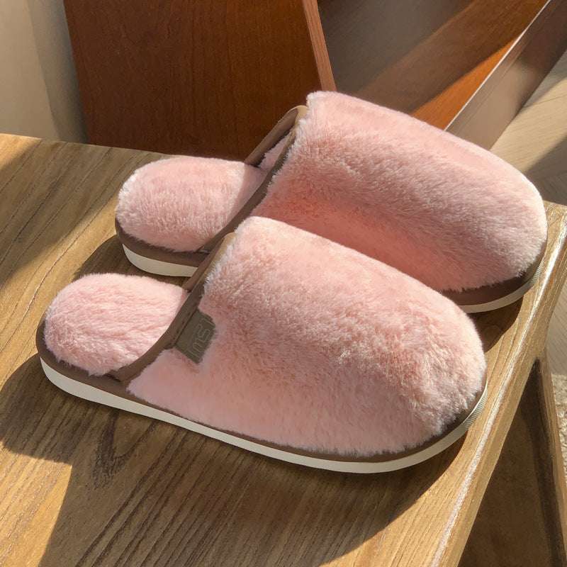 Winter Plush Slippers Warm Solid House Shoes Non-slip Bedroom Floor Home Slipper For Women Men - globaltradeleader