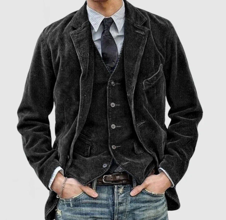 Corduroy Jacket Winter Solid Color Casual Blazer Fashion Warm Men Coat - globaltradeleader