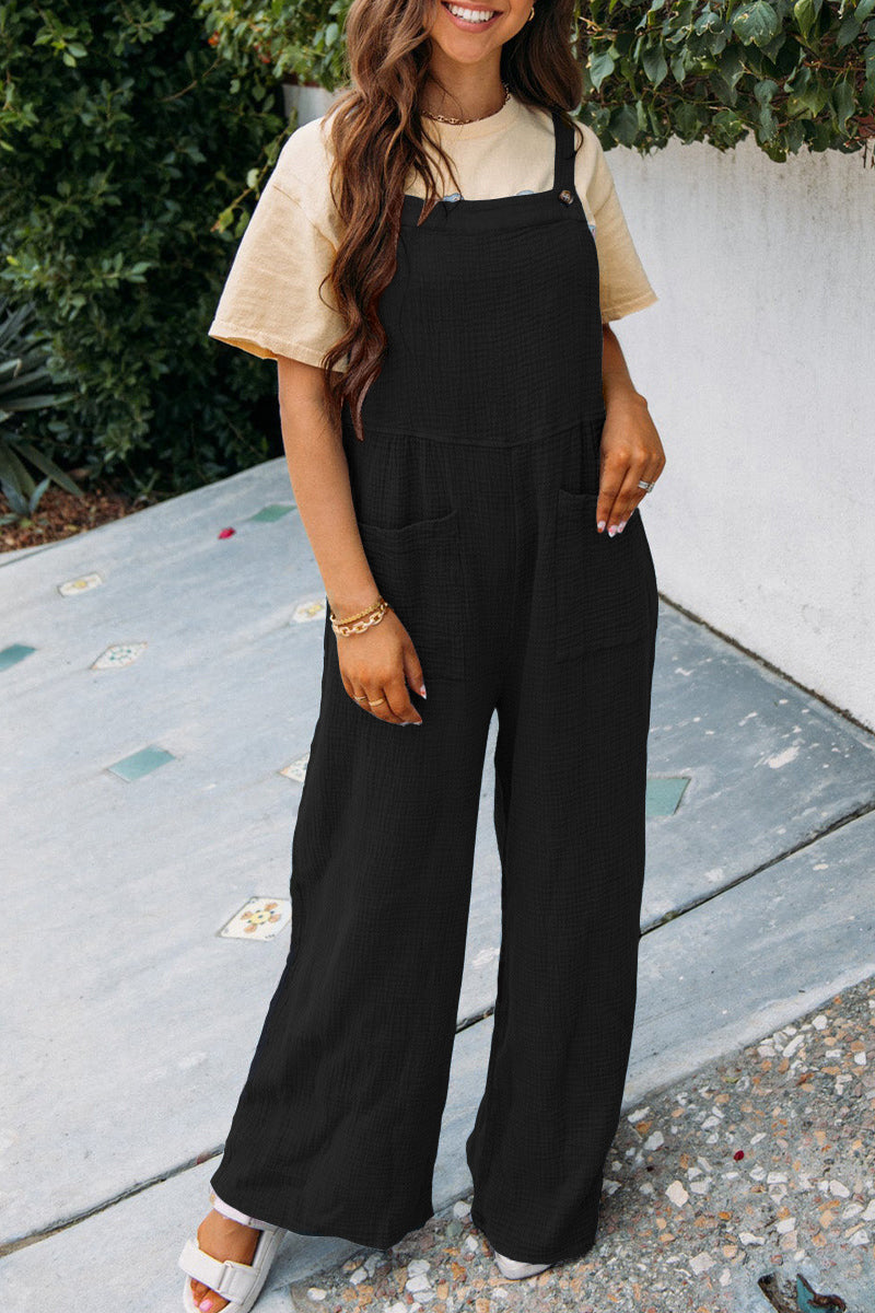 Fashion Square Neck Jumpsuit With Pockets Spring Summer Casual Solid Color Loose Overalls Womens Clothing - globaltradeleader