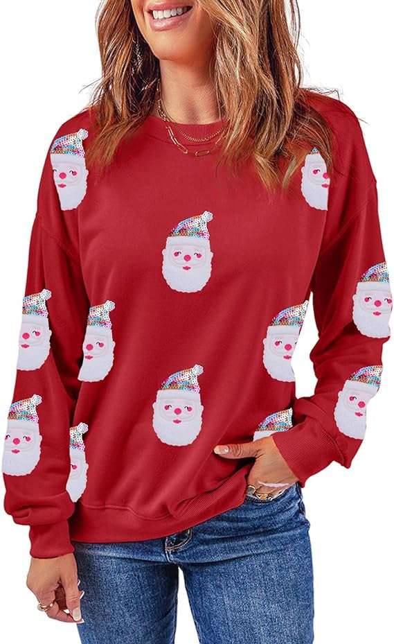 Santa Claus Sequins Festival Casual Long Sleeve Sweatshirt - globaltradeleader