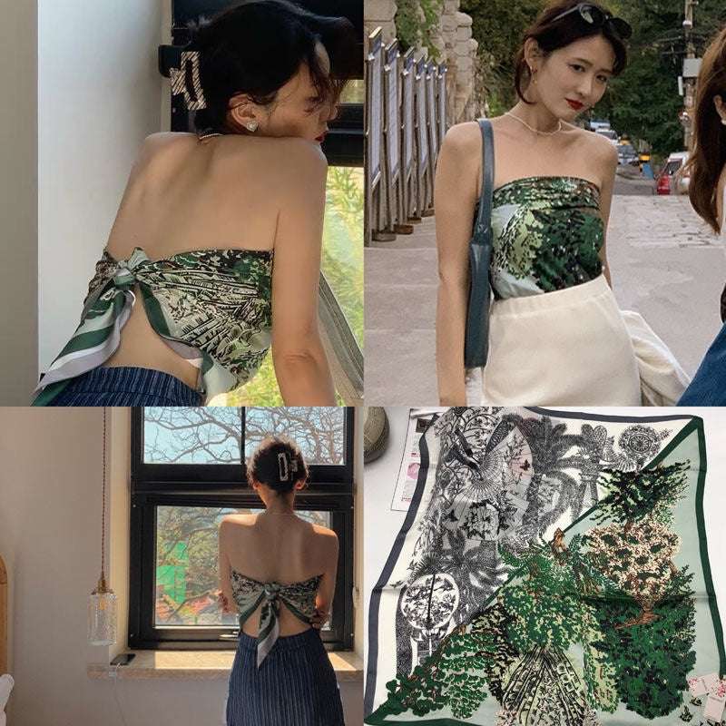 Women's Silk Scarf Strap Retro Tube Top Sun Protection