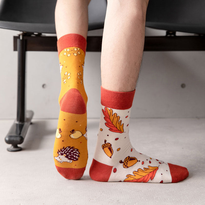 Men's Mid-calf Length Autumn And Winter New Casual Cartoon AB Foot Socks - globaltradeleader