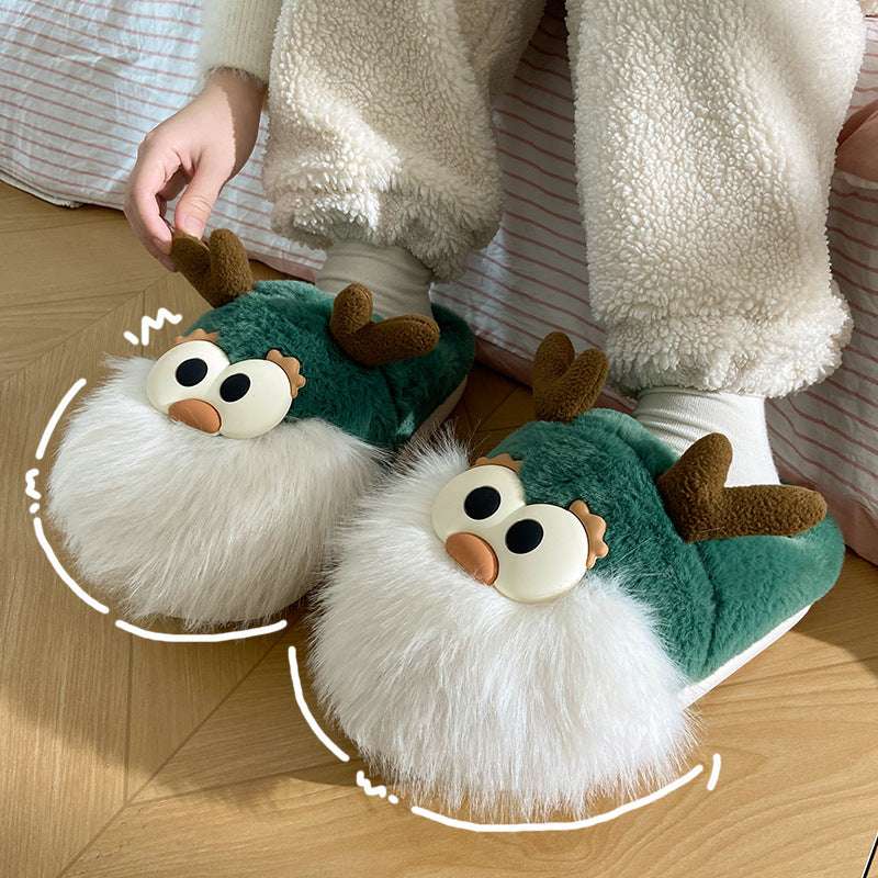 Cute Cartoon Christmas Deer Cotton Shoes Winter Indoor Floor Home Slippers Half-covered Heel Warm Plush Shoes Women - globaltradeleader