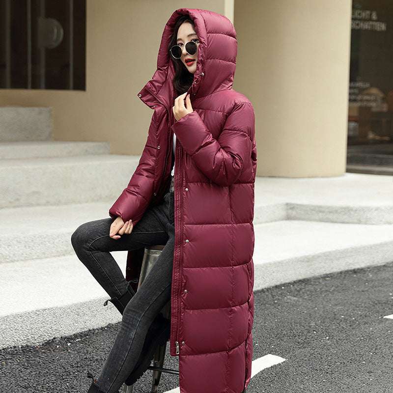 Women's Super Long Down Jacket Winter Puffer Thick Coat Black Red Hooded Zipper Keep Warm Fall Winter Casual Clothes - globaltradeleader