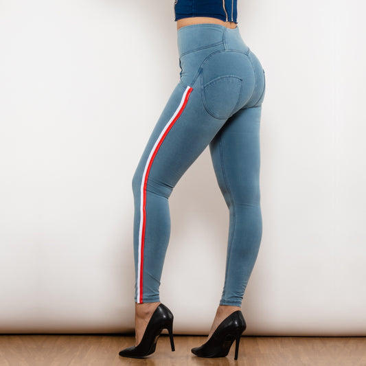 Shascullfites Melody Fashion Side Stripe Skinny Slim Fit Jeans Butt Lifting Female Casual Elasticity Pencil Denim Pants