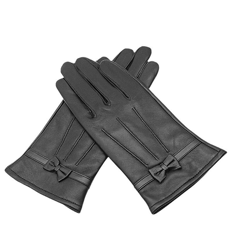 Autumn And Winter Women's Leather Gloves Fleece-lined Thick Windproof Warm Touch Screen Sheepskin - globaltradeleader