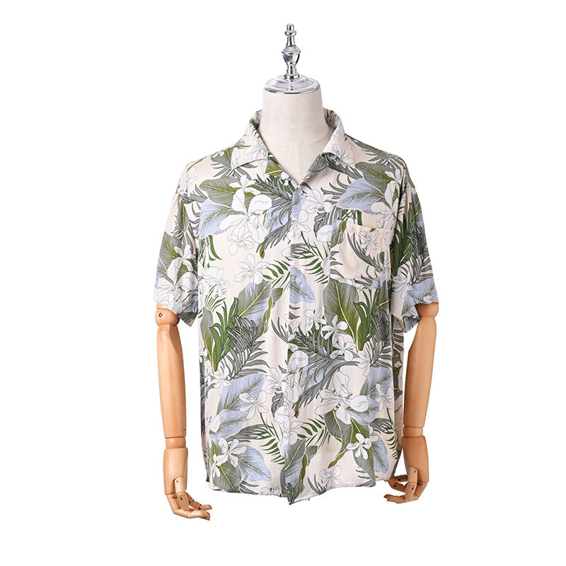 Men's Shirt Rayon Printed Cardigan Short Sleeve Beach Shirt - globaltradeleader