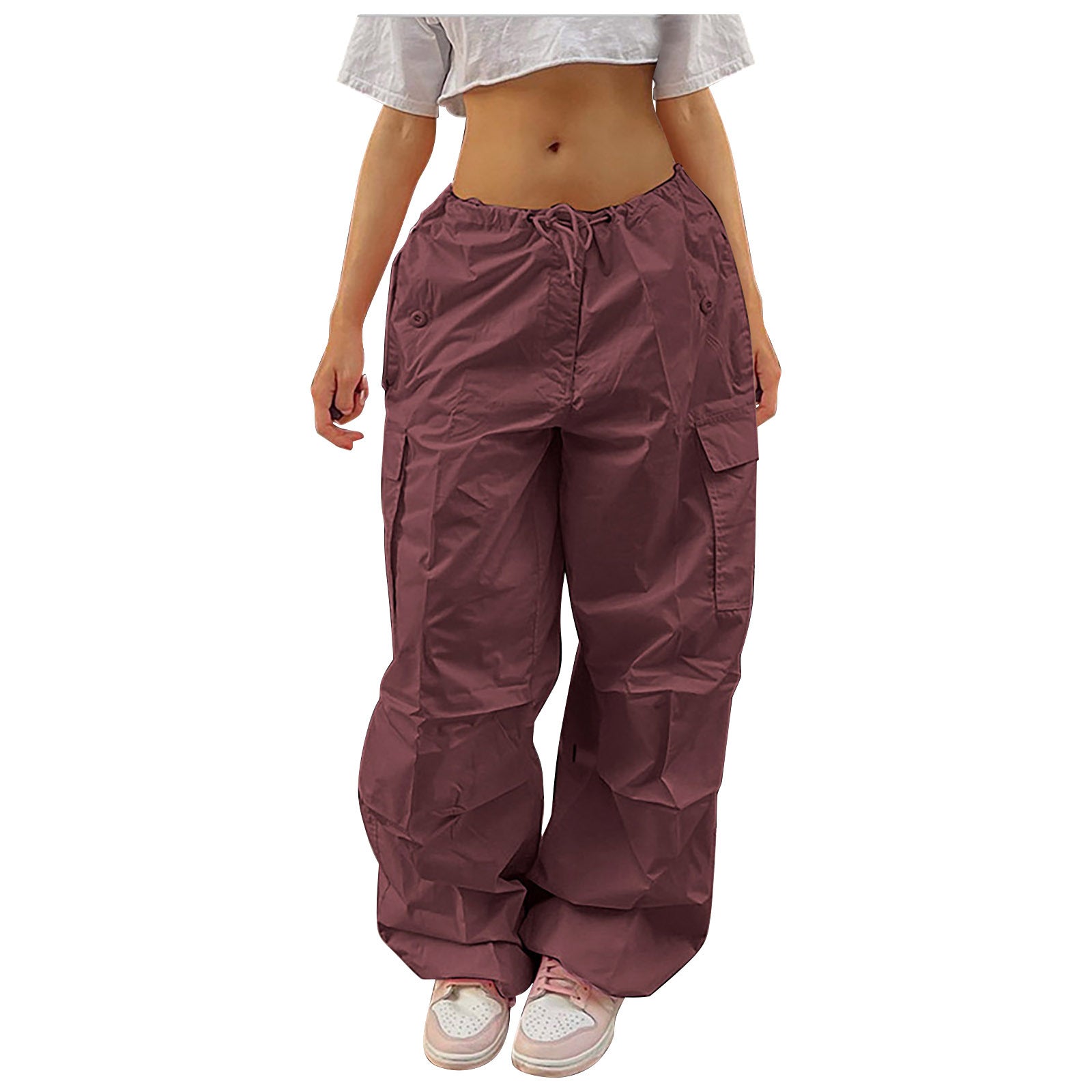 Casual Cargo Pants For Women Solid Color Drawstring Pocket Design Fashion Street Trousers Girls - globaltradeleader