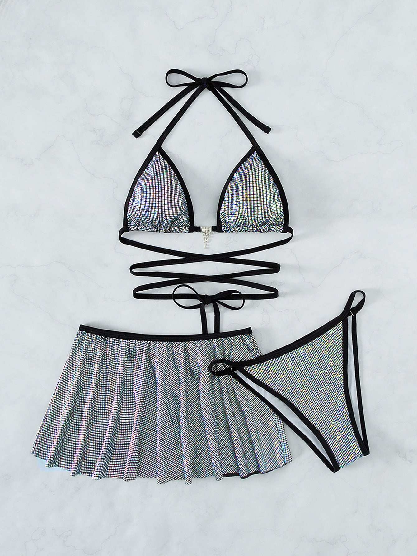 Three-piece Special Fabric Rope Slim Beach Bikini - globaltradeleader