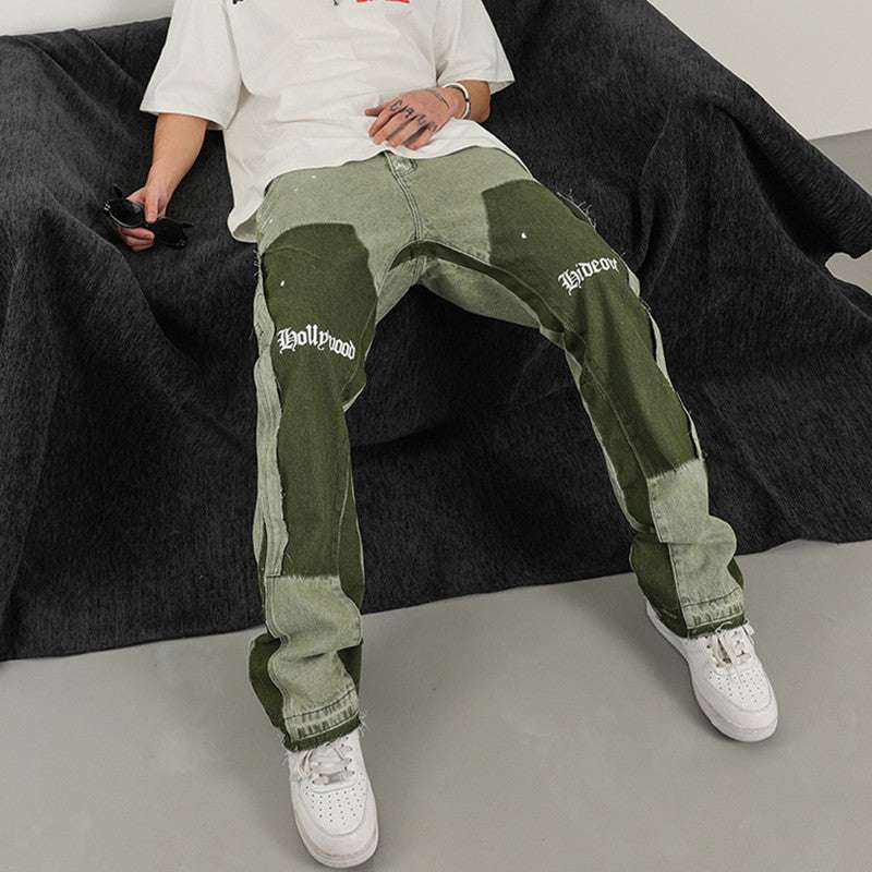 High Street Heavy Wash Water To Make Old Color Flared Pants Man