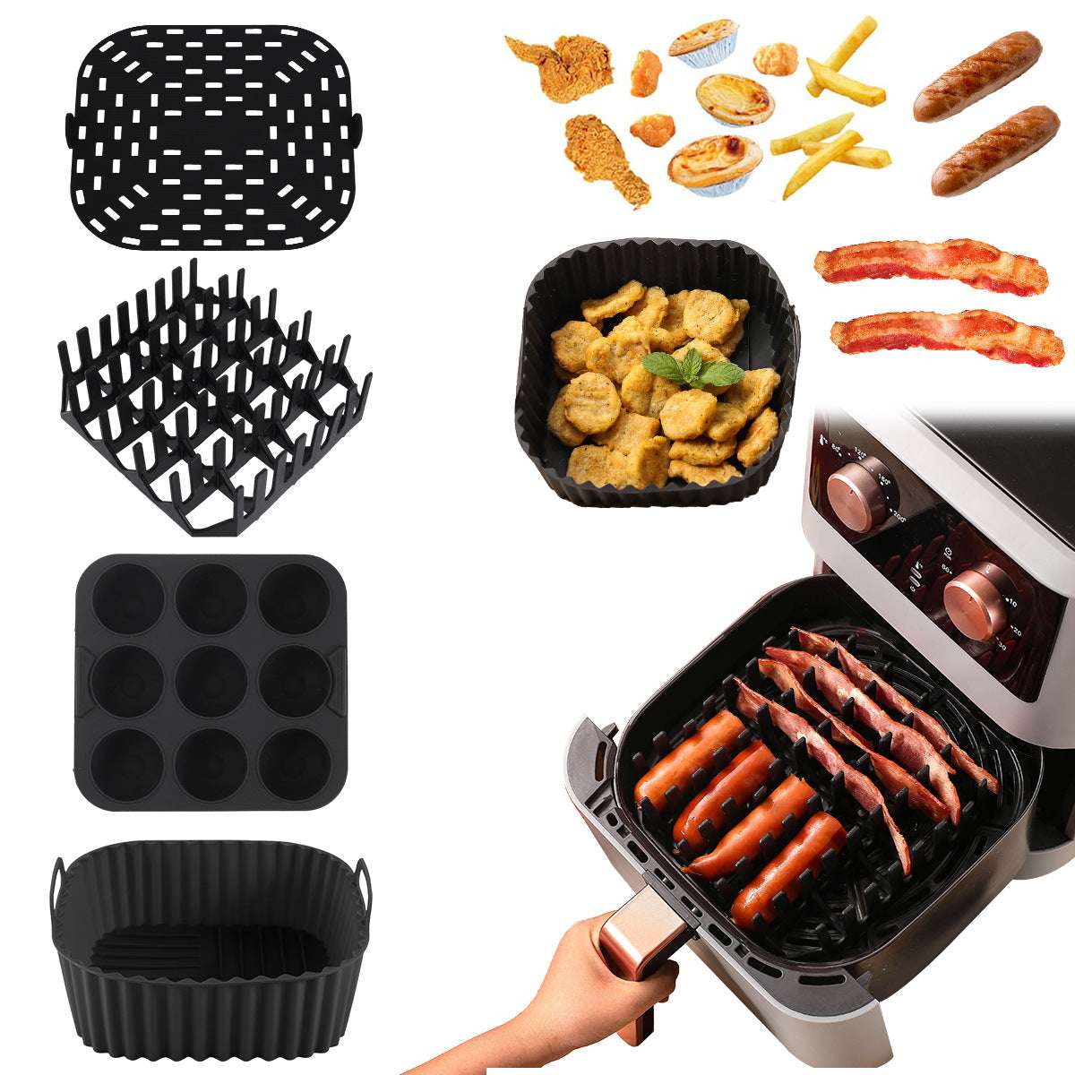 Household Kitchen Air Fryer Square Silicone Baking Tray Set