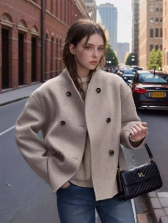 Fashion Three-row Button Short Plaids And Tweedst Coat Double-faced Woolen Goods For Autumn And Winter - globaltradeleader