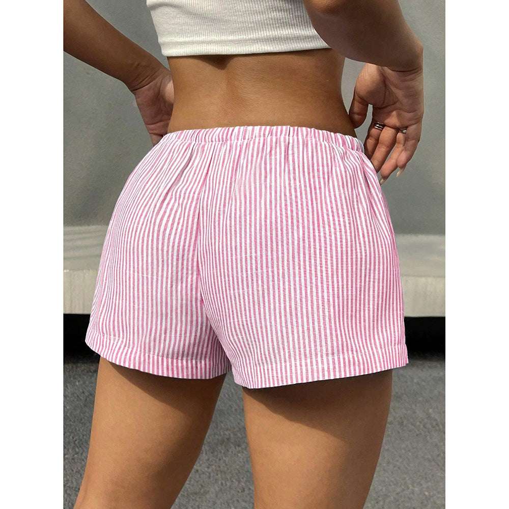 Fashionable Basic Striped Elastic Casual Shorts Home Loose Slimming - globaltradeleader