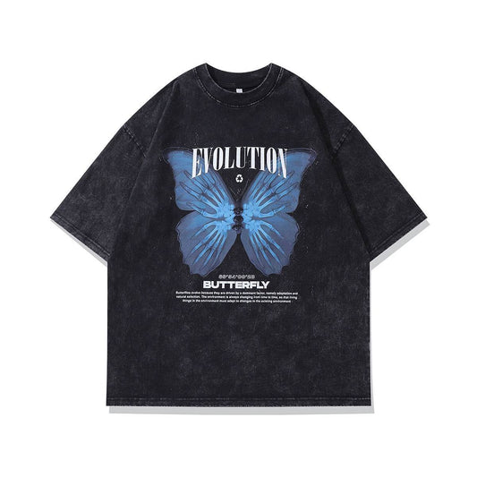 Retro Cartoon Printed Loose Round Neck Short Sleeve T-shirt - globaltradeleader