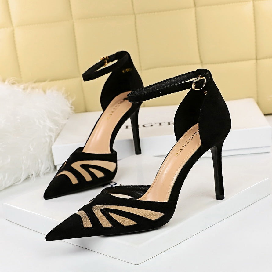 Low-cut Pointed Toe Nightclub Mesh Hollow-out Strap Sandals - globaltradeleader