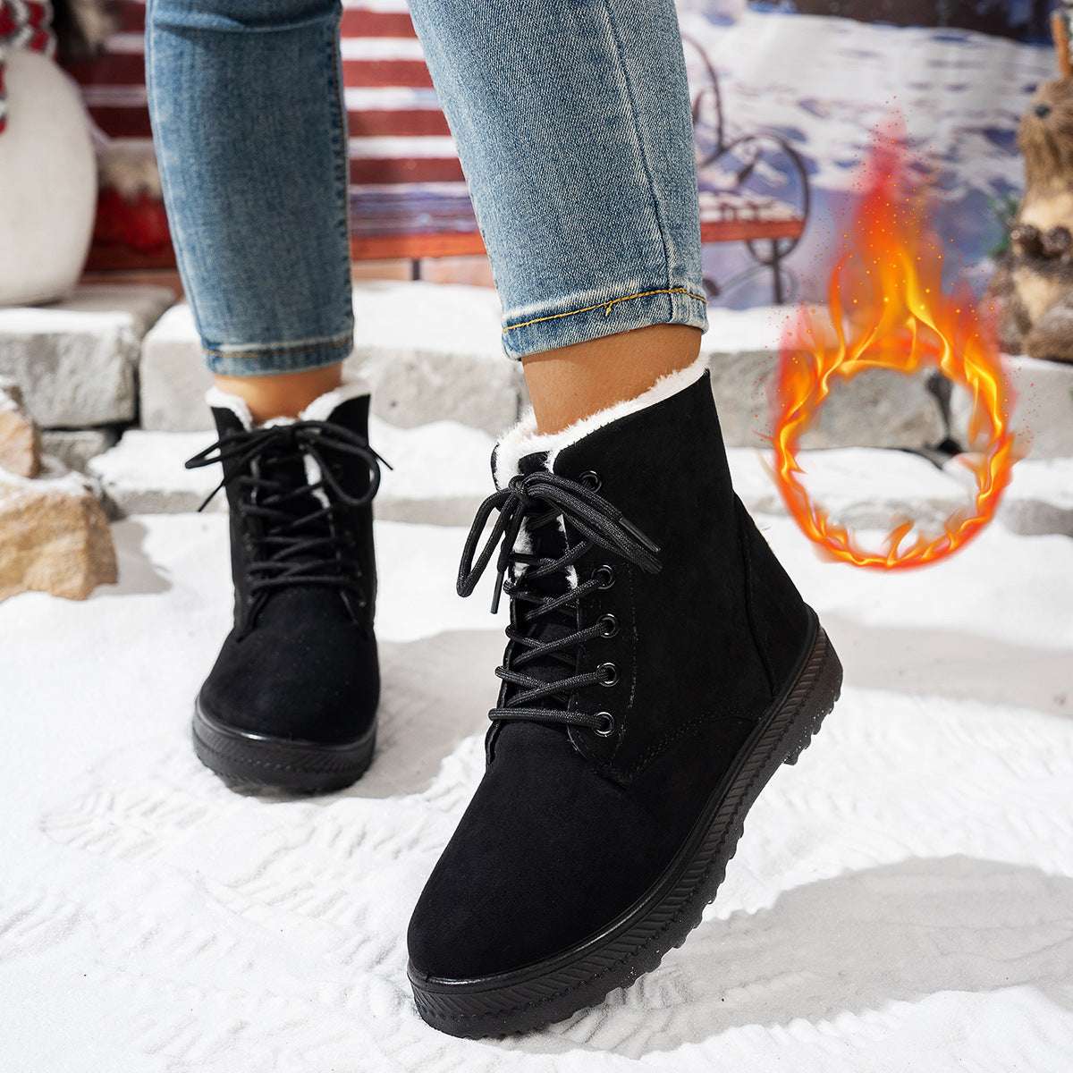 Women's Lightweight Non-slip Lace-up Thickened Warm Snow Boots - globaltradeleader
