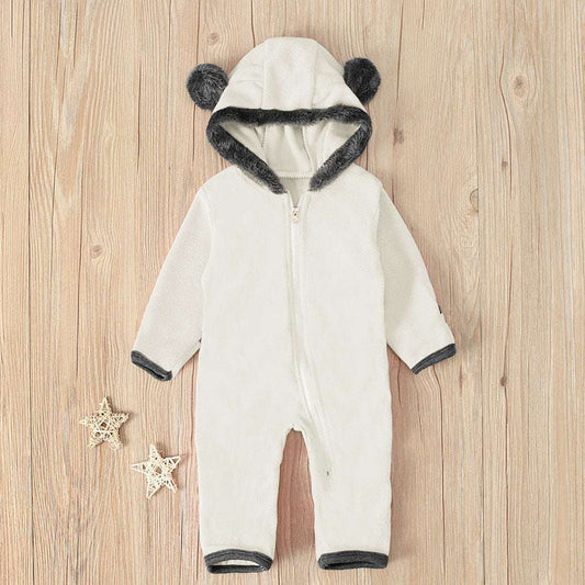 Boys And Girls Bear Feet Polar Fleece Hooded Bodysuit