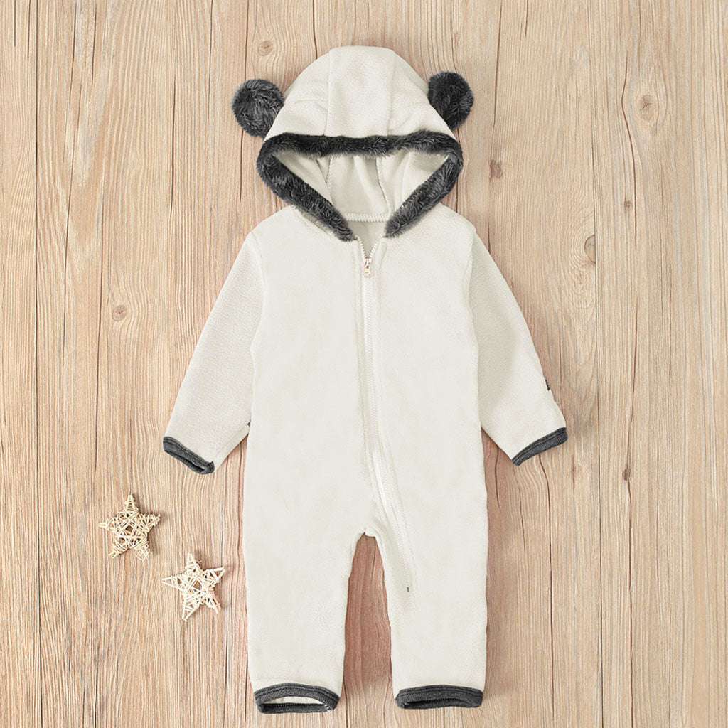 Boys And Girls Bear Feet Polar Fleece Hooded Bodysuit