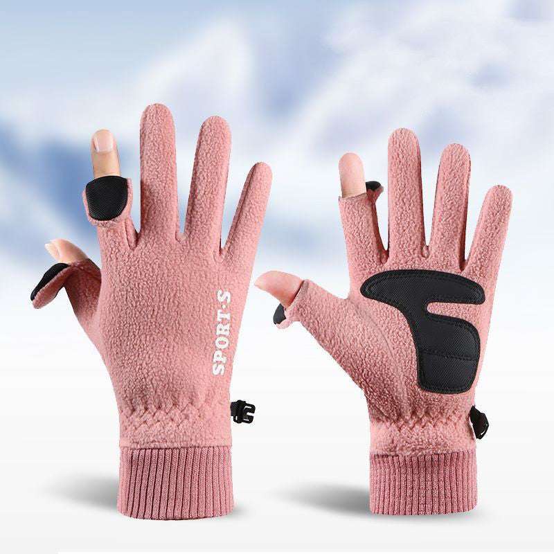 Outdoor Ski Riding Gloves Winter Polar Fleece Flip Cover Winter Gloves Men And Women Plus Velvet Thickened Warm Touch Screen Gloves - globaltradeleader