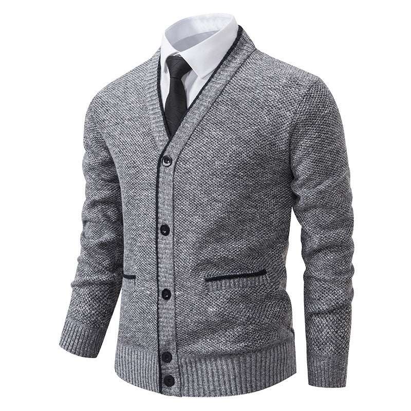 Casual Fleece-lined Cardigan Long Sleeve Youth Stand Collar Sweater Men's Cardigan Coat - globaltradeleader