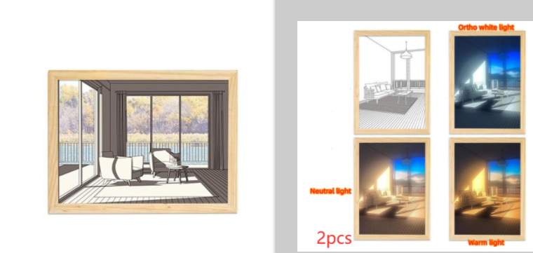 LED Decorative Light Painting Bedside Picture Style Creative Modern Simulate Sunshine Drawing Night Light Gift