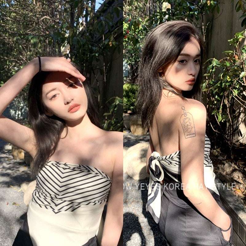 Women's Silk Scarf Strap Retro Tube Top Sun Protection
