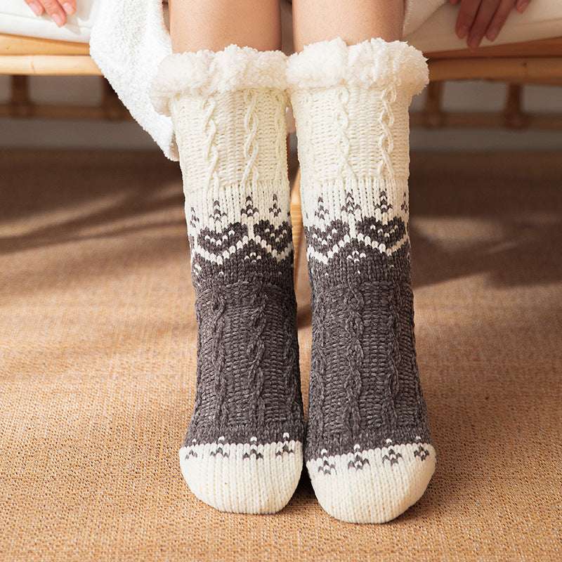 Love Knitted Plush Floor Socks Winter Warm Non-slip Carpet Socks Christmas Home Women - globaltradeleader