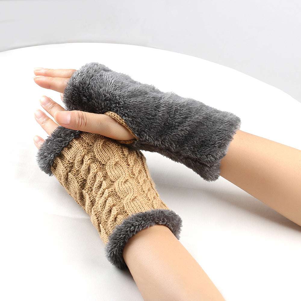 Winter Plush Gloves Twist Knitted Fingerless Fleece Gloves Women Warm Thickened Woolen Gloves - globaltradeleader