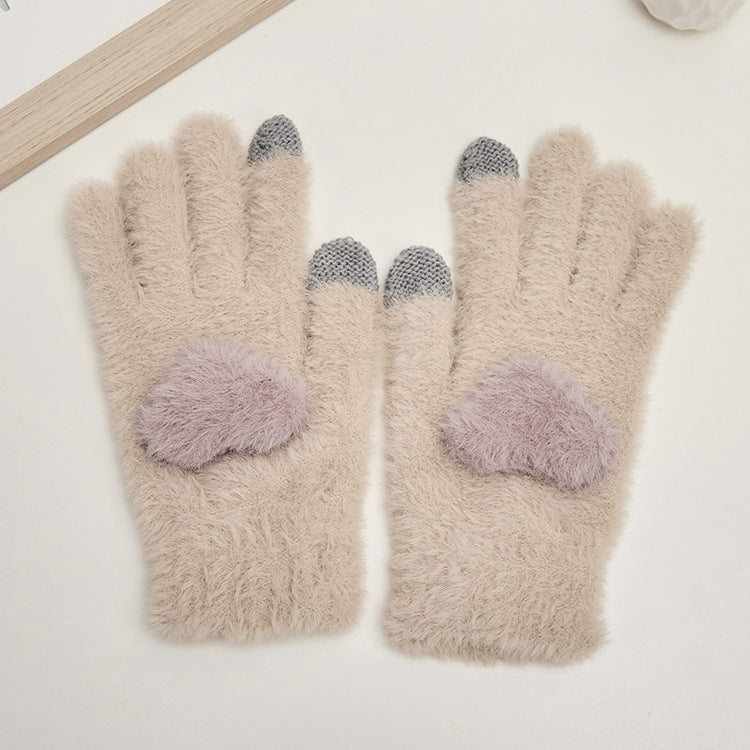Autumn And Winter Women's Touch Screen Knitted Mink Velvet Thickened Gloves - globaltradeleader