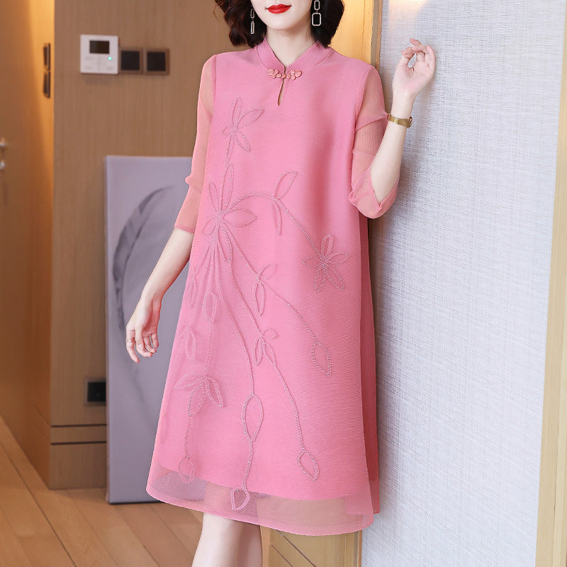 Women's Chinese Style Double Layer Mesh Dress