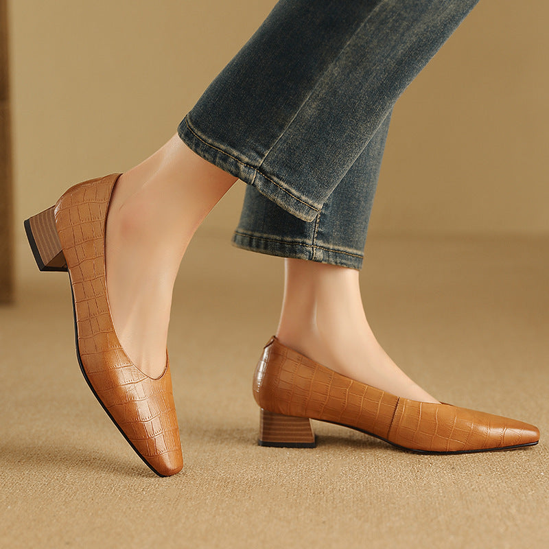 Pointed Toe Thick Low Heel Shoes Women - globaltradeleader