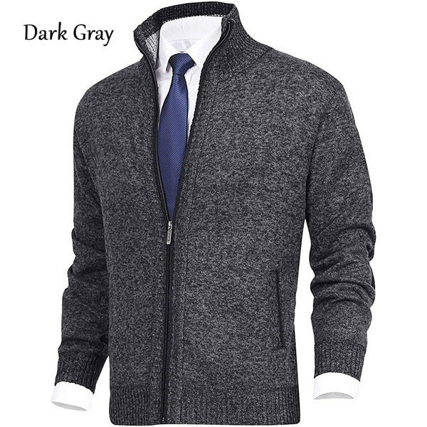 Men's Solid Color Stand Collar Cardigan Sweaters Coat - globaltradeleader