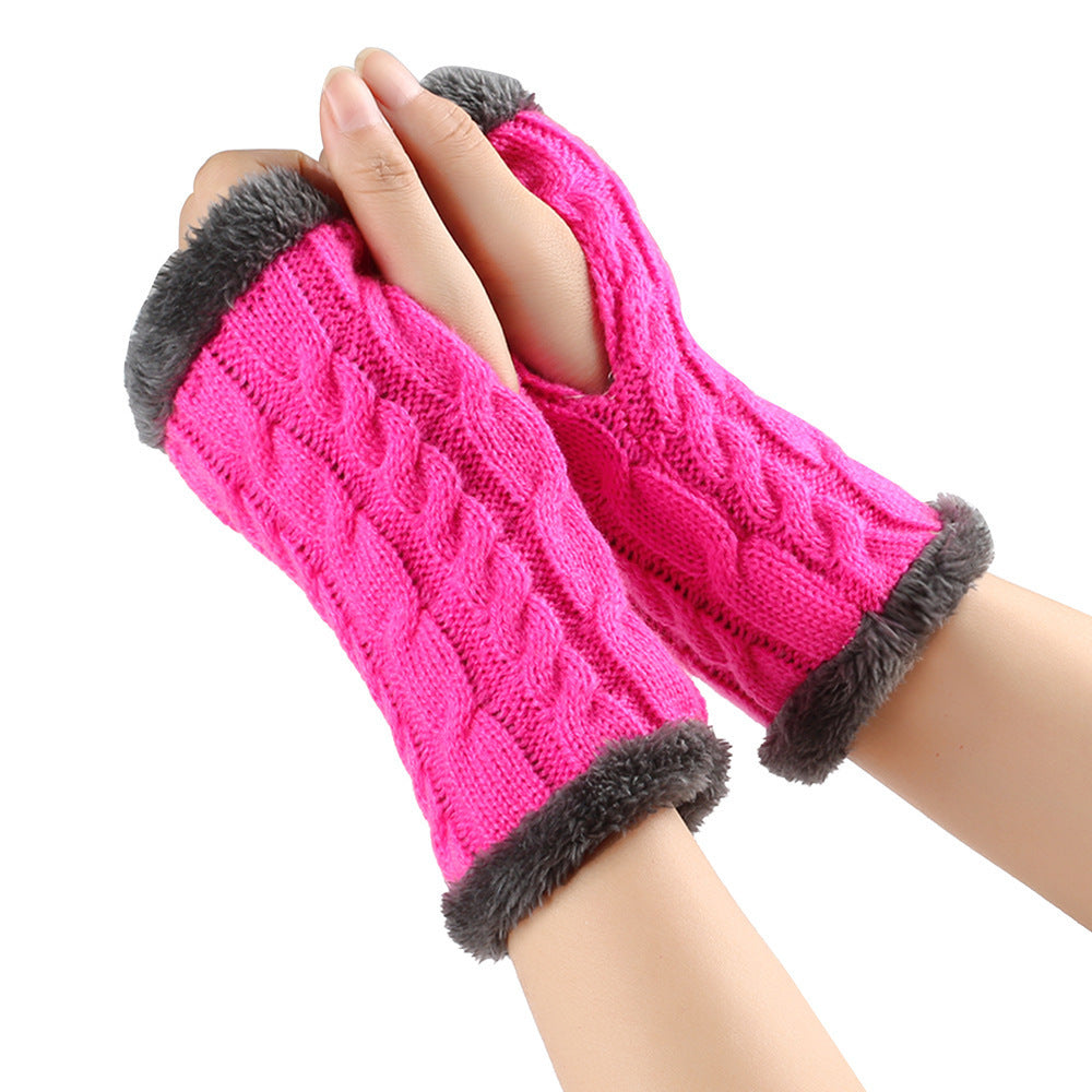 Winter Plush Gloves Twist Knitted Fingerless Fleece Gloves Women Warm Thickened Woolen Gloves - globaltradeleader