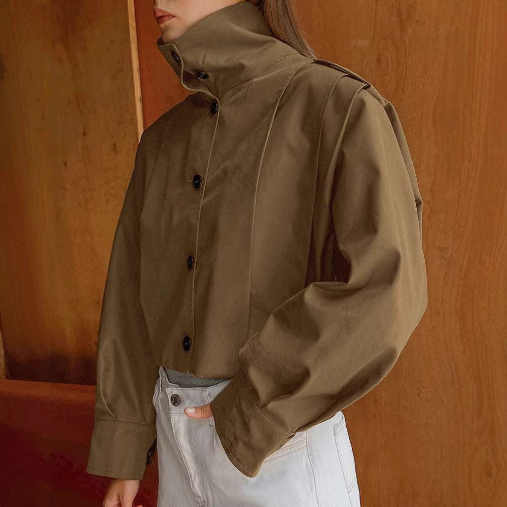 Khaki Lapel Simple Single-breasted Coat - globaltradeleader