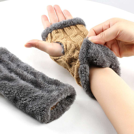 Winter Plush Gloves Twist Knitted Fingerless Fleece Gloves Women Warm Thickened Woolen Gloves - globaltradeleader
