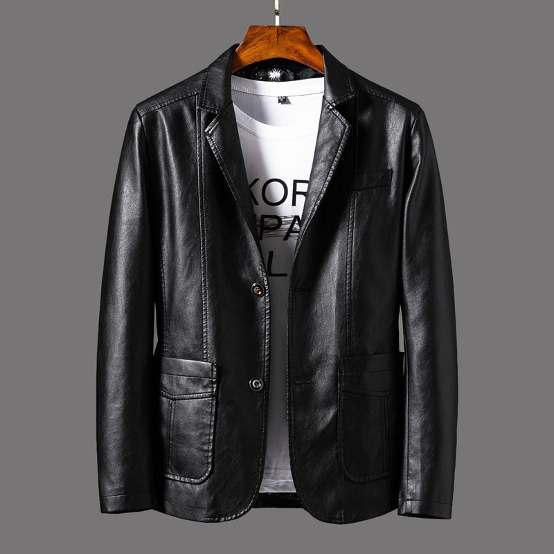 Leather Men's Autumn And Winter Jacket Thin Lapel - globaltradeleader