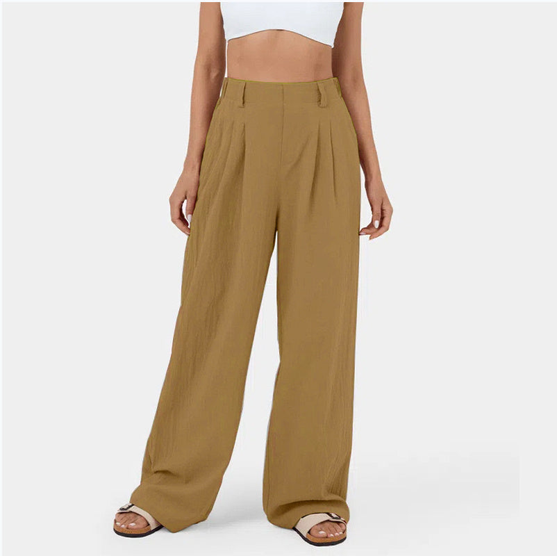High Waist Straight Loose-fit Tappered Trousers Casual Simple - globaltradeleader